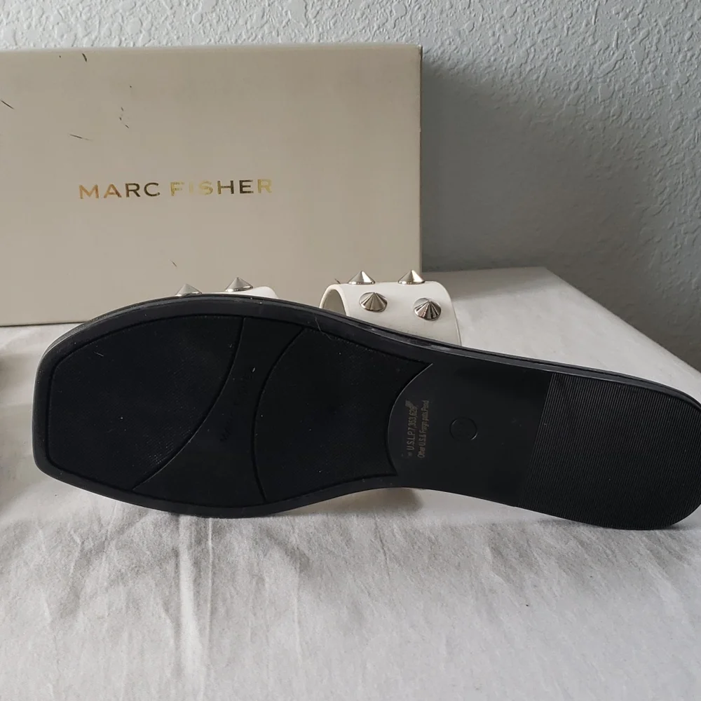Marc Fisher White Studded Double-Strap Slide Sandals